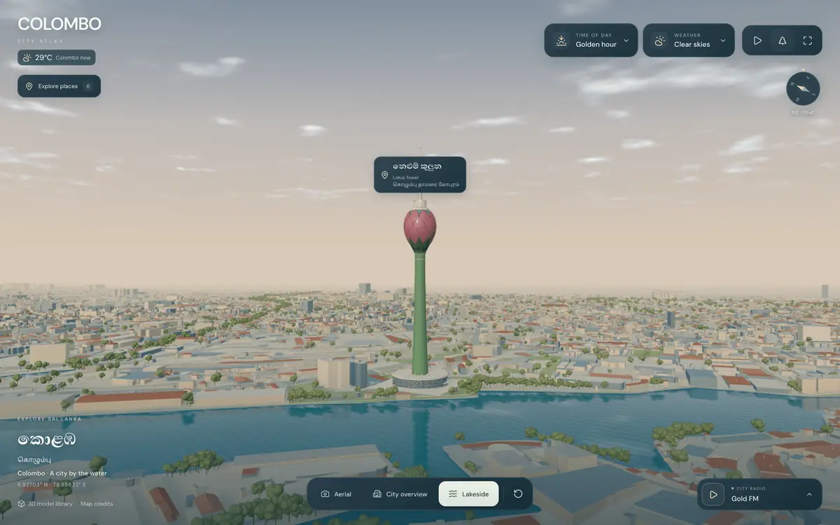Lotus Tower across Beira Lake under a warm evening sky