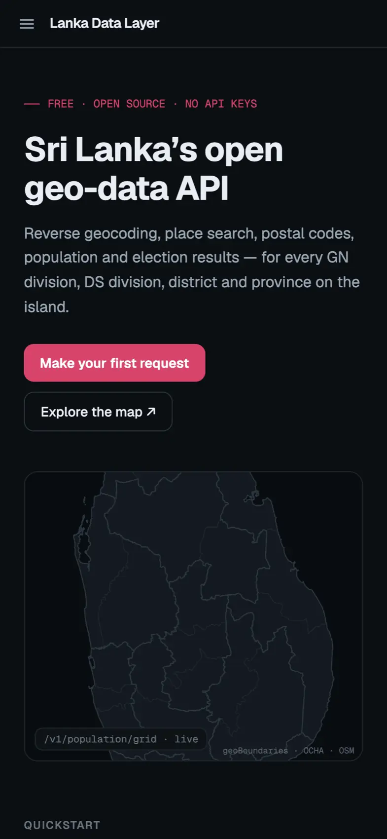 Lanka Data Layer documentation home on a phone